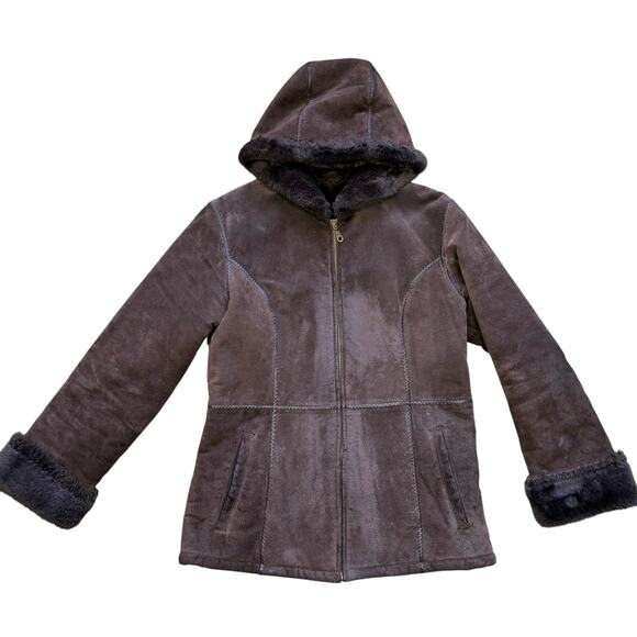 Y2K Wilson Leather Suede Fur Lined Brown Coat Medium - Picture 13 of 16